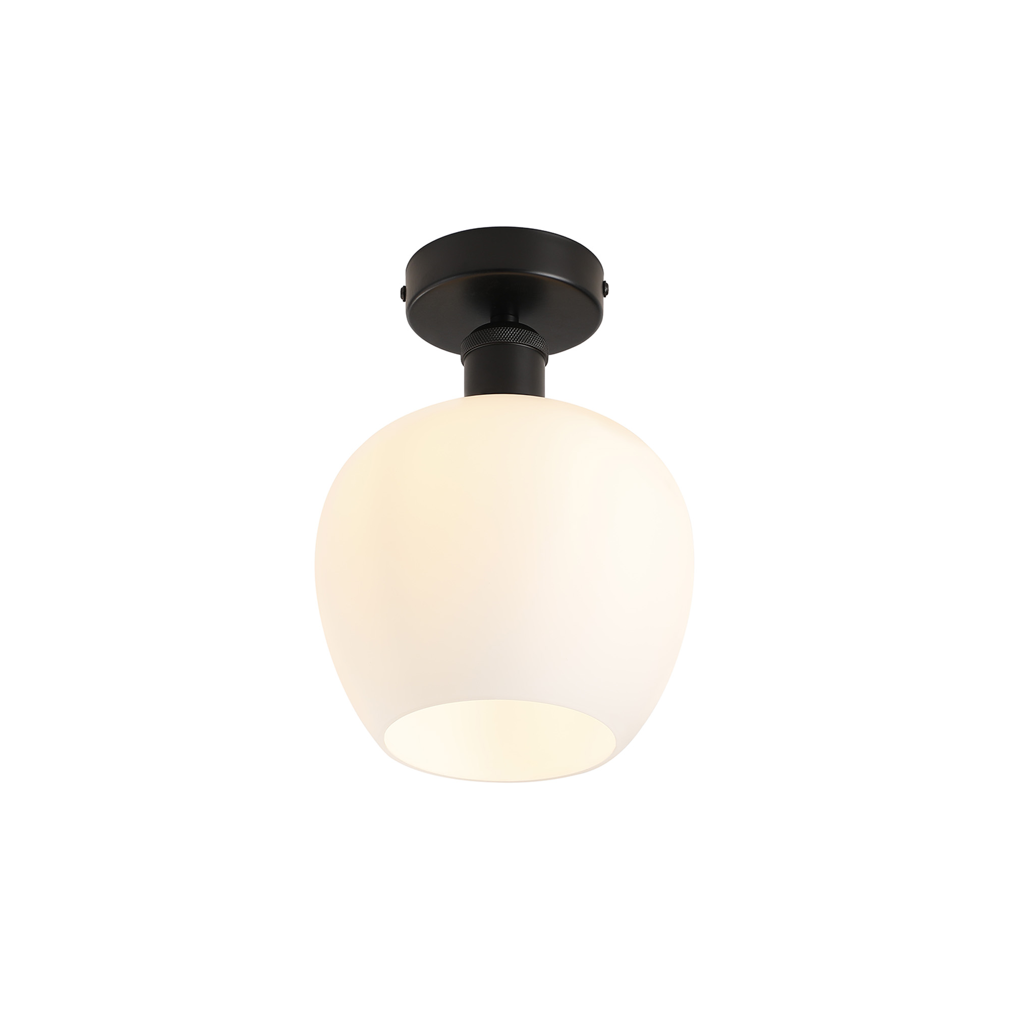 DK1123  Cawdor Flush Fitting, 1 Light E27, Matt Black/Opal Wine Glass